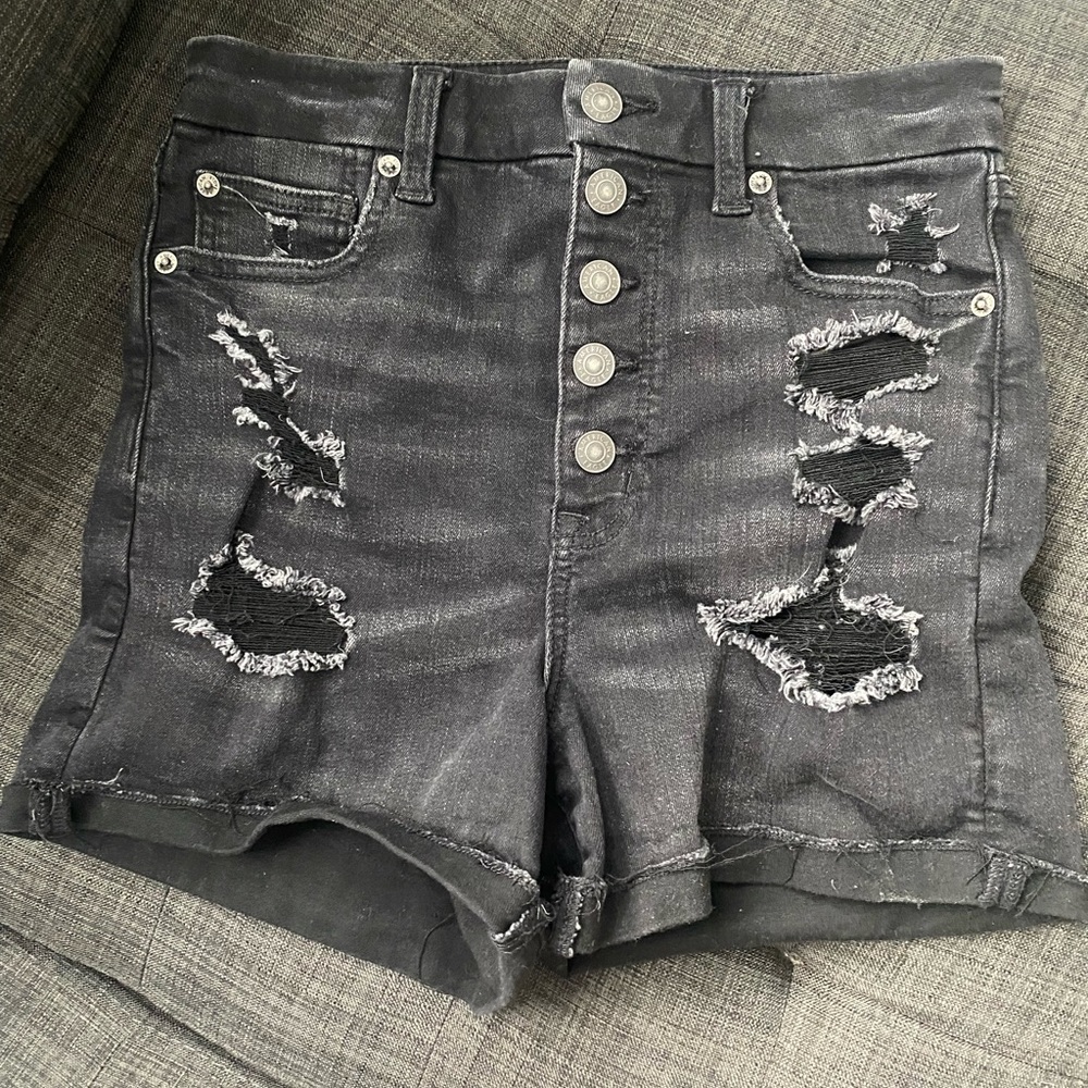 American Eagle Black Distressed HighWaisted Shorts